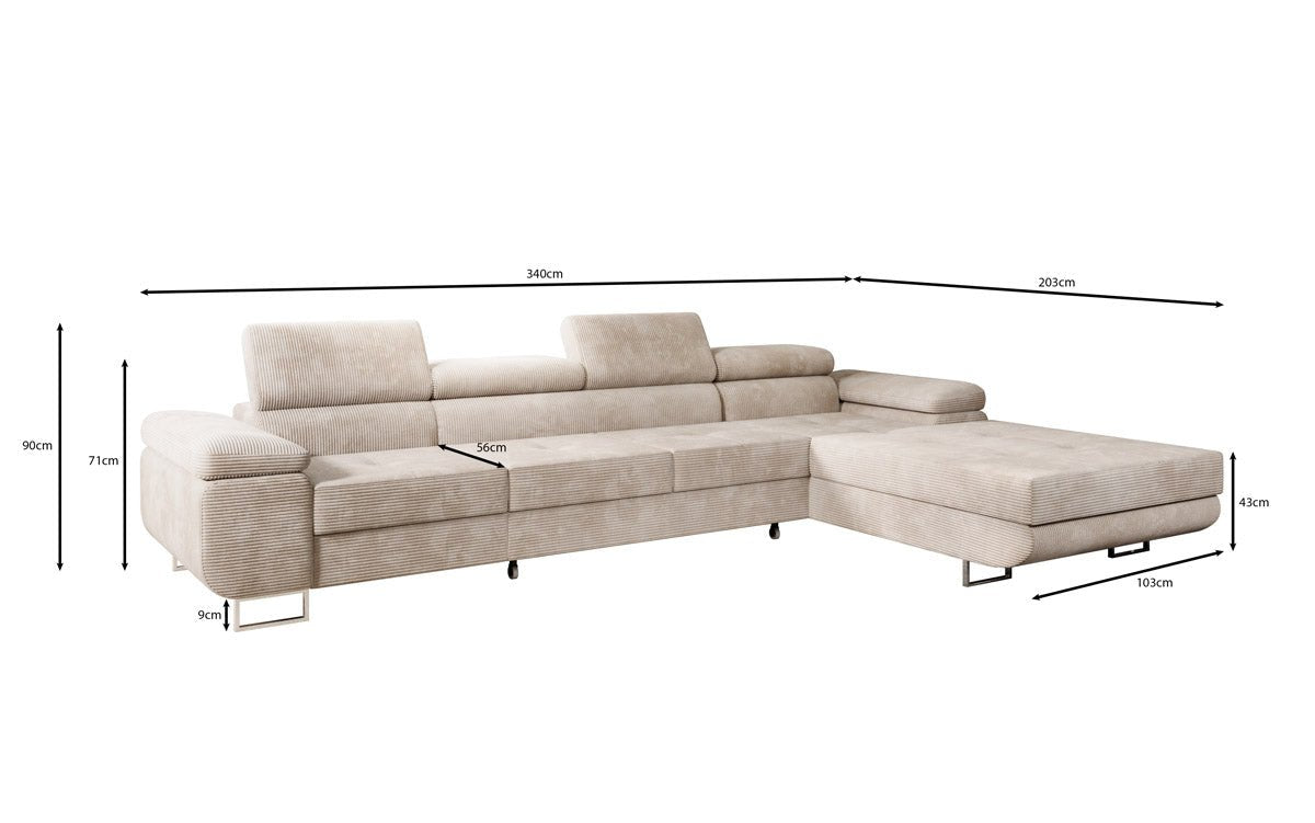 Canapé designer Calvera Maxi avec fonction couchage et rabattable en Côtelé