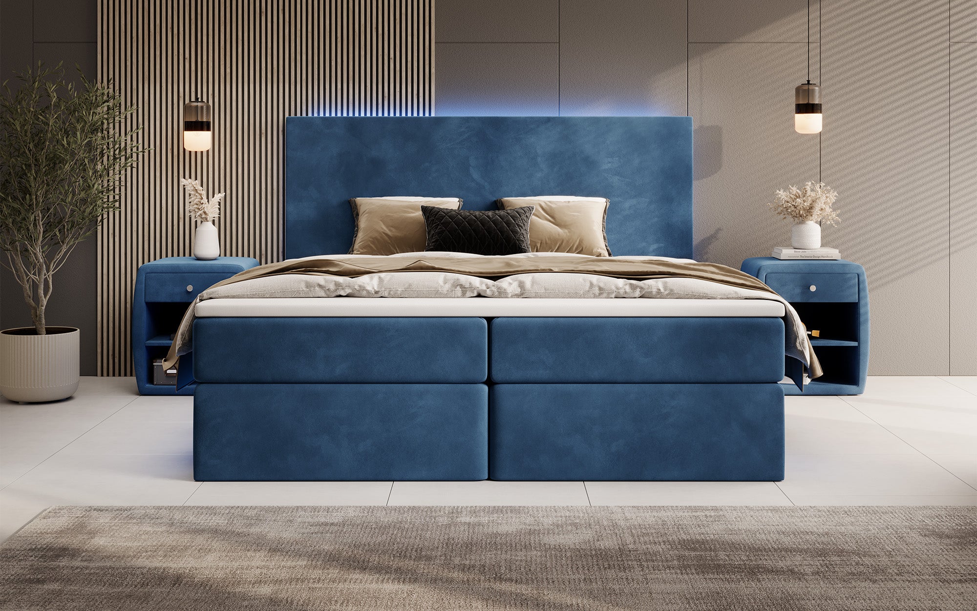 Boxspringbett Voyage mit LED u. Stauraum in Samt