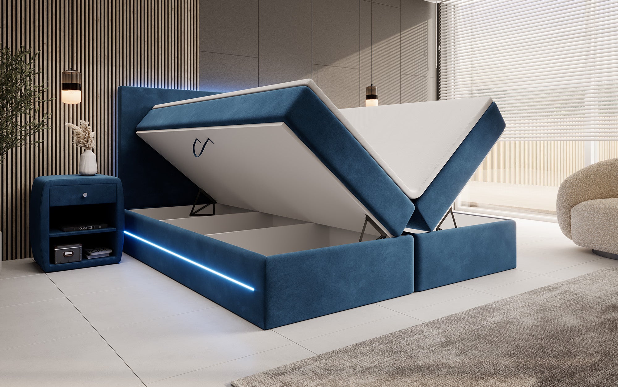 Boxspringbett Voyage mit LED u. Stauraum in Samt