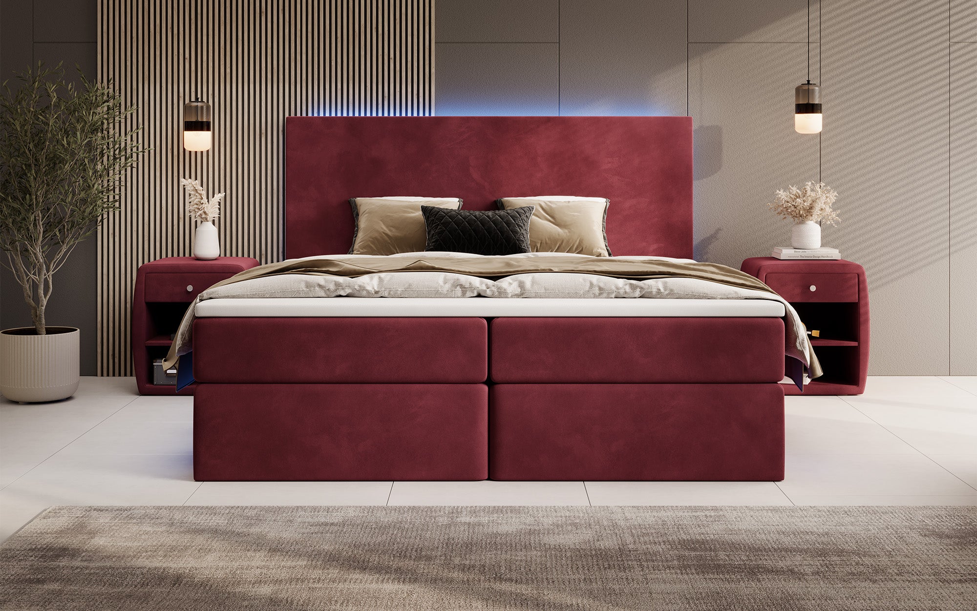 Boxspringbett Voyage mit LED u. Stauraum in Samt