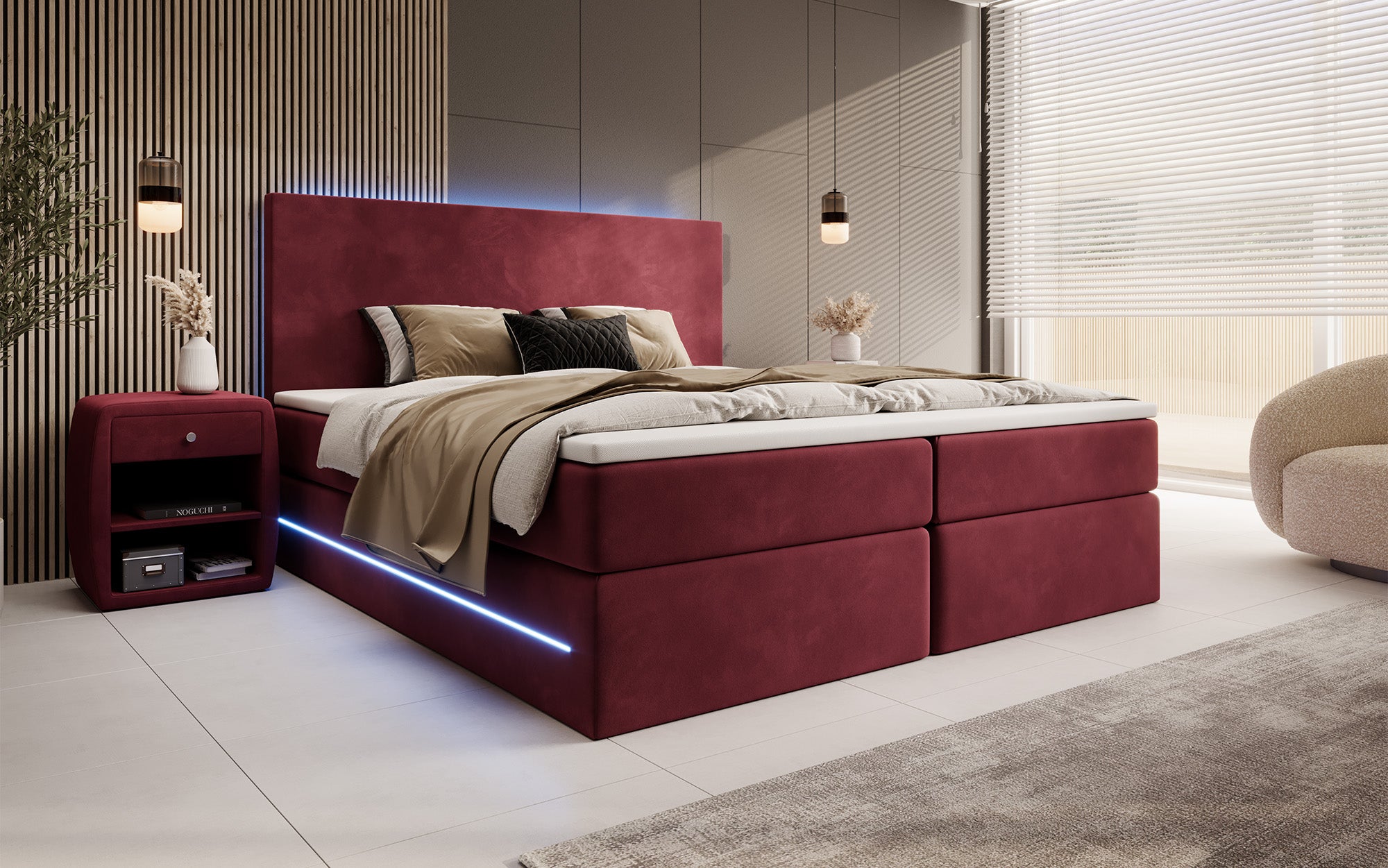 Boxspringbett Voyage mit LED u. Stauraum in Samt