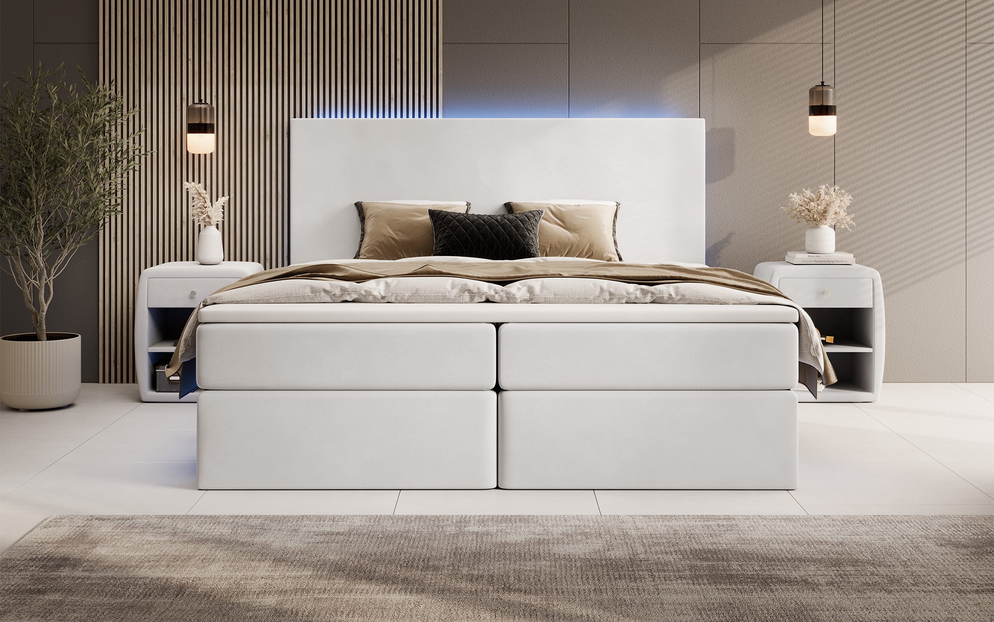 Boxspringbett Voyage mit LED u. Stauraum in Samt