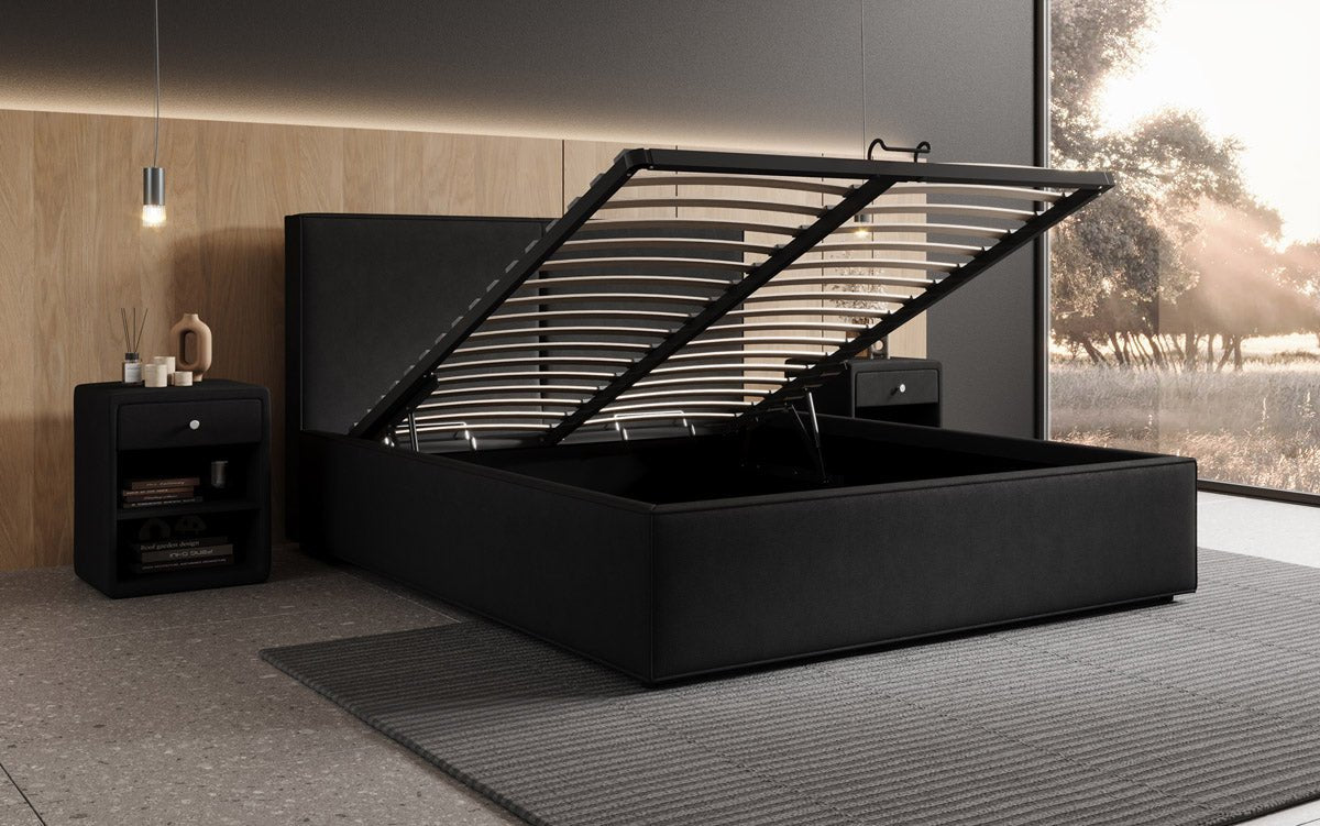Lit capitonné designer Elara en Tissu avec espace de rangement