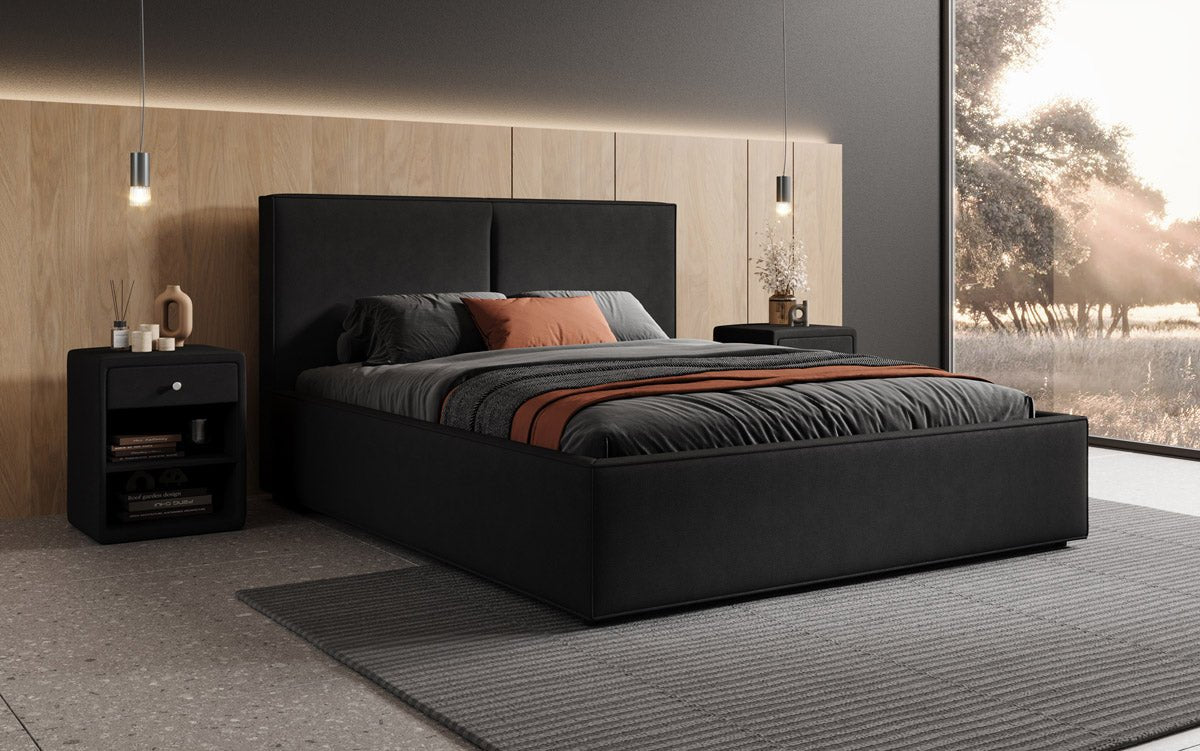 Lit capitonné designer Elara en Tissu avec espace de rangement