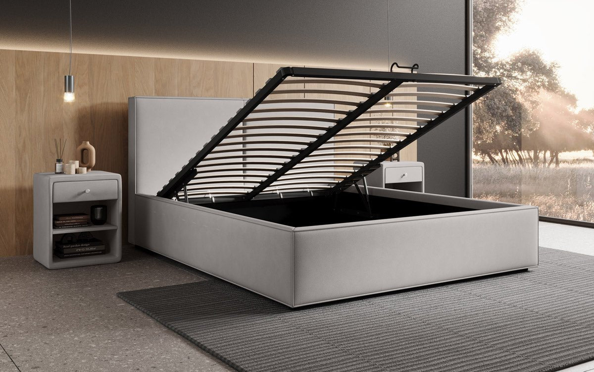 Lit capitonné designer Elara en Tissu avec espace de rangement