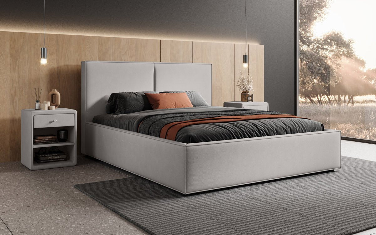 Lit capitonné designer Elara en Tissu avec espace de rangement