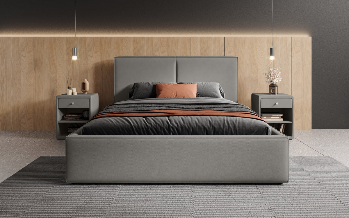 Lit capitonné designer Elara en Tissu avec espace de rangement