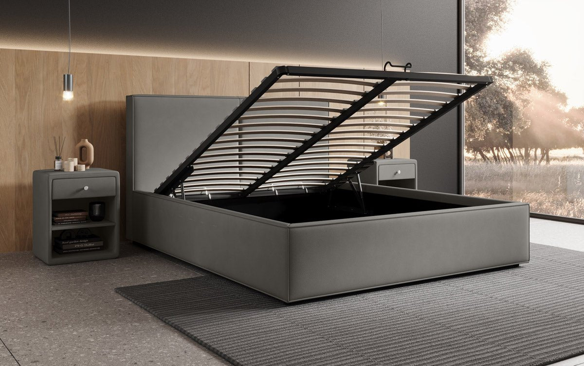 Lit capitonné designer Elara en Tissu avec espace de rangement