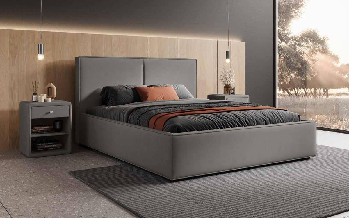 Lit capitonné designer Elara en Tissu avec espace de rangement