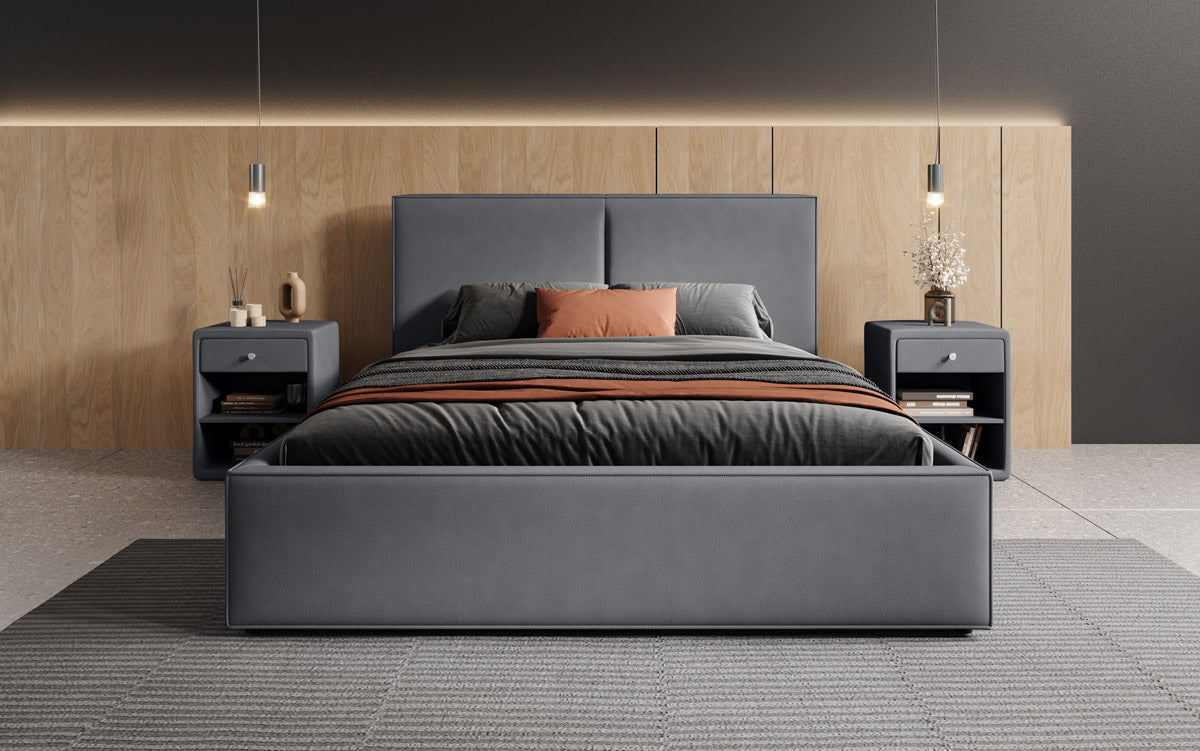 Lit capitonné designer Elara en Tissu avec espace de rangement