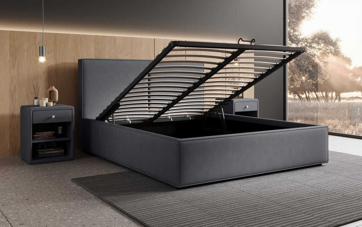 Lit capitonné designer Elara en Tissu avec espace de rangement