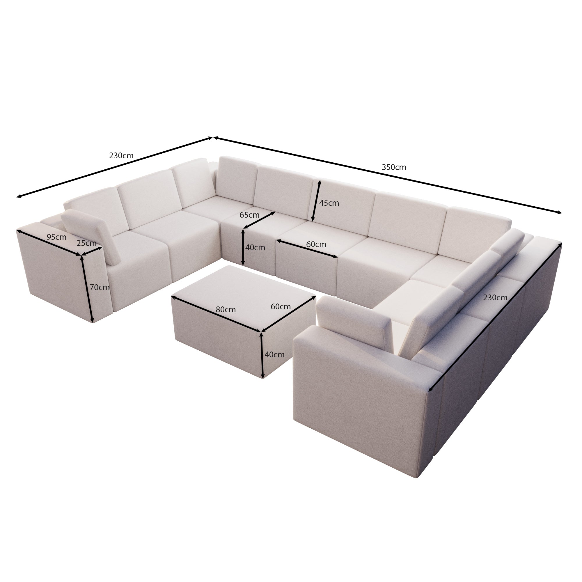Canapé de jardin modulaire Eden U fermé avec tabouret d'appoint