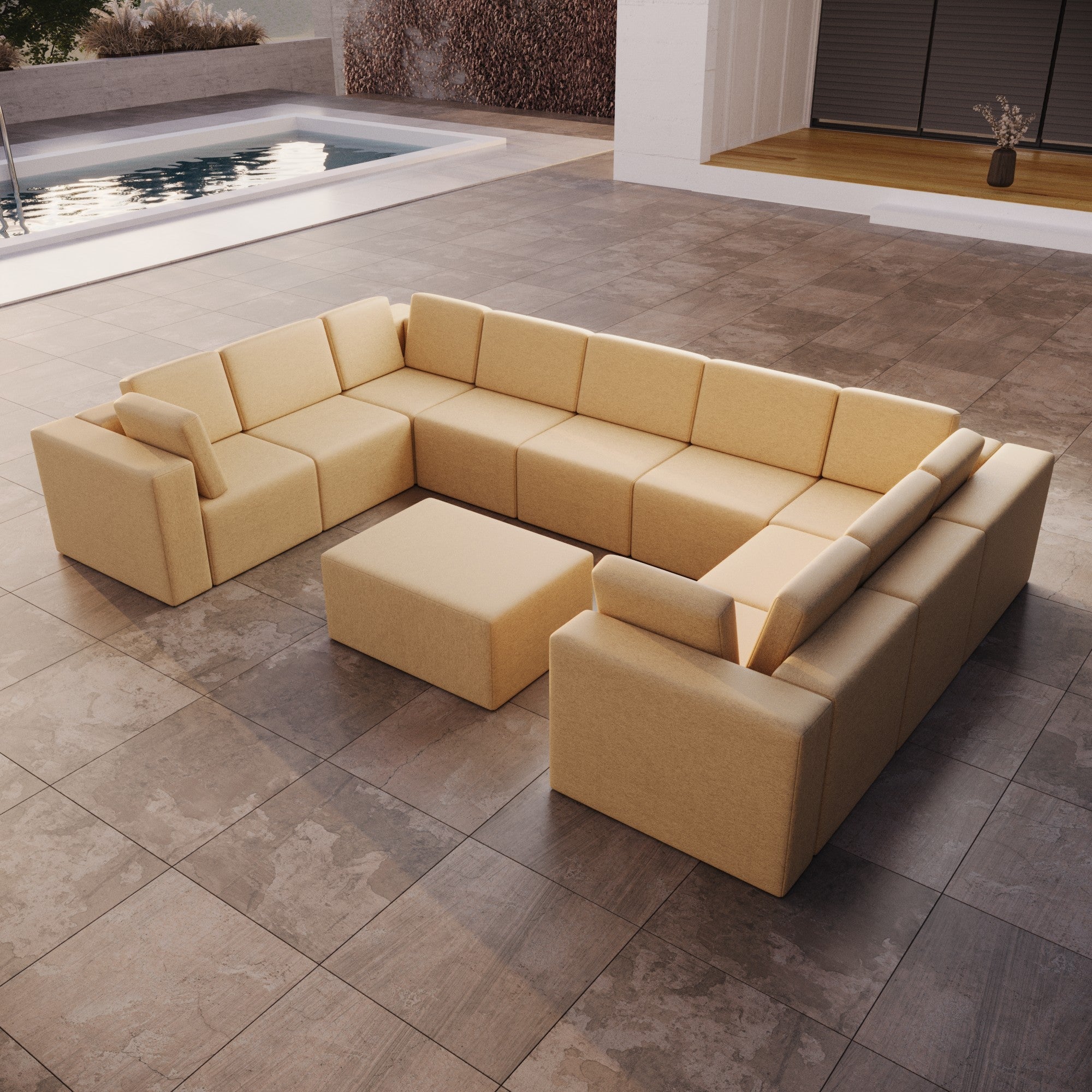 Canapé de jardin modulaire Eden U fermé avec tabouret d'appoint