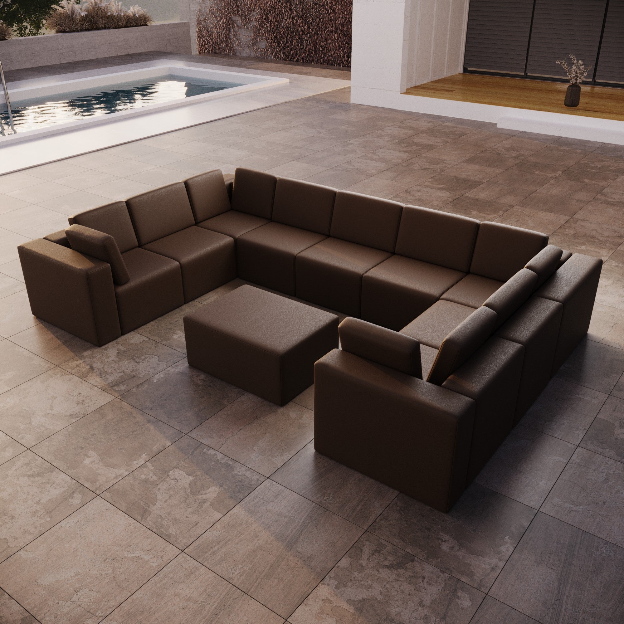 Canapé de jardin modulaire Eden U fermé avec tabouret d'appoint