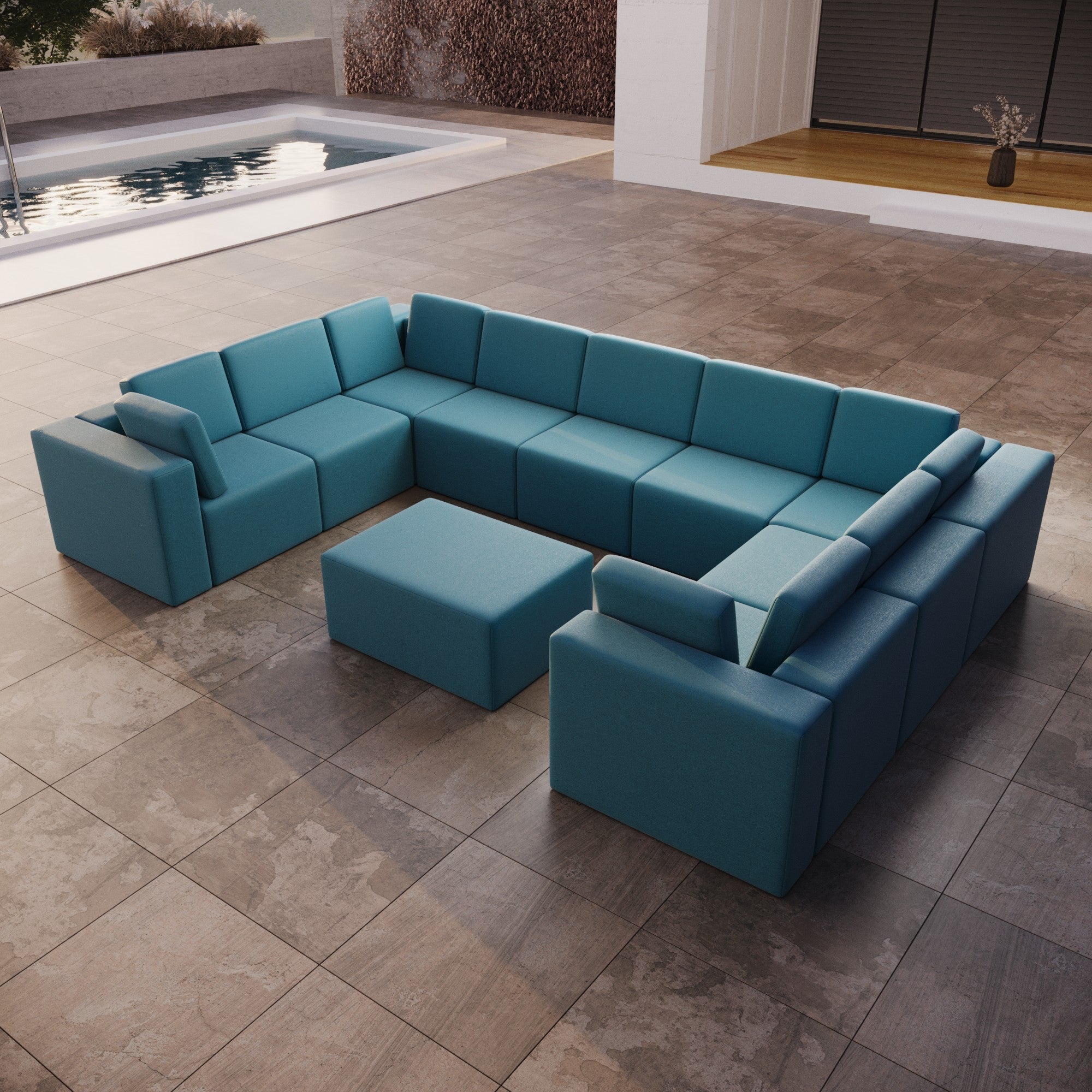Canapé de jardin modulaire Eden U fermé avec tabouret d'appoint