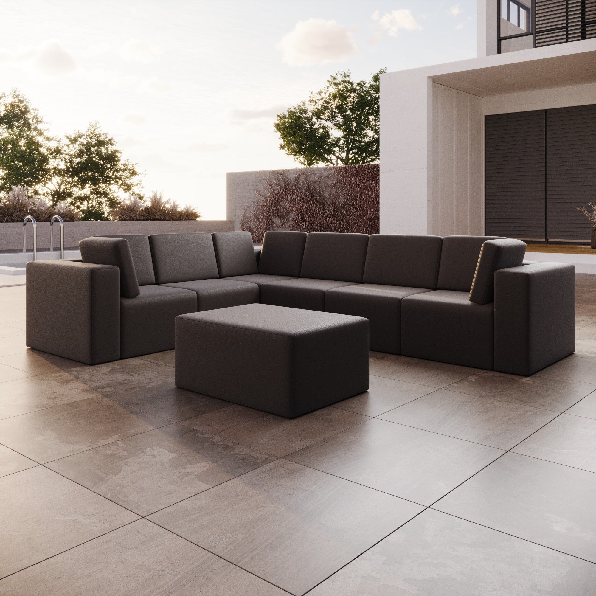 Sofa de jardin modulaire Eden L Maxi avec pouf d'appoint