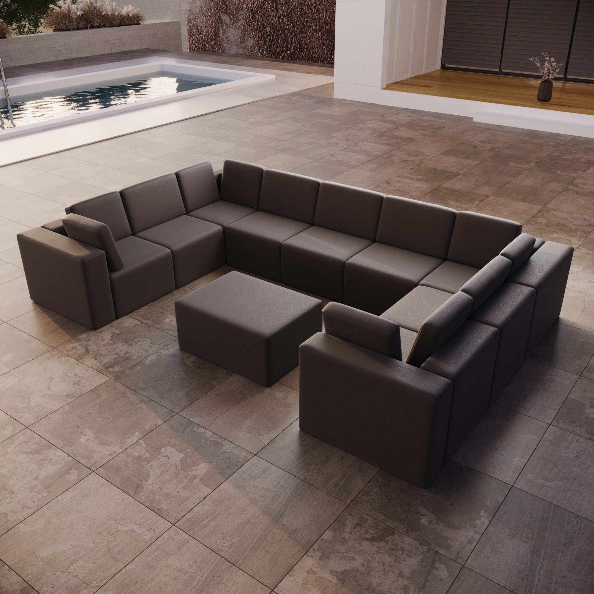Canapé de jardin modulaire Eden U fermé avec tabouret d'appoint
