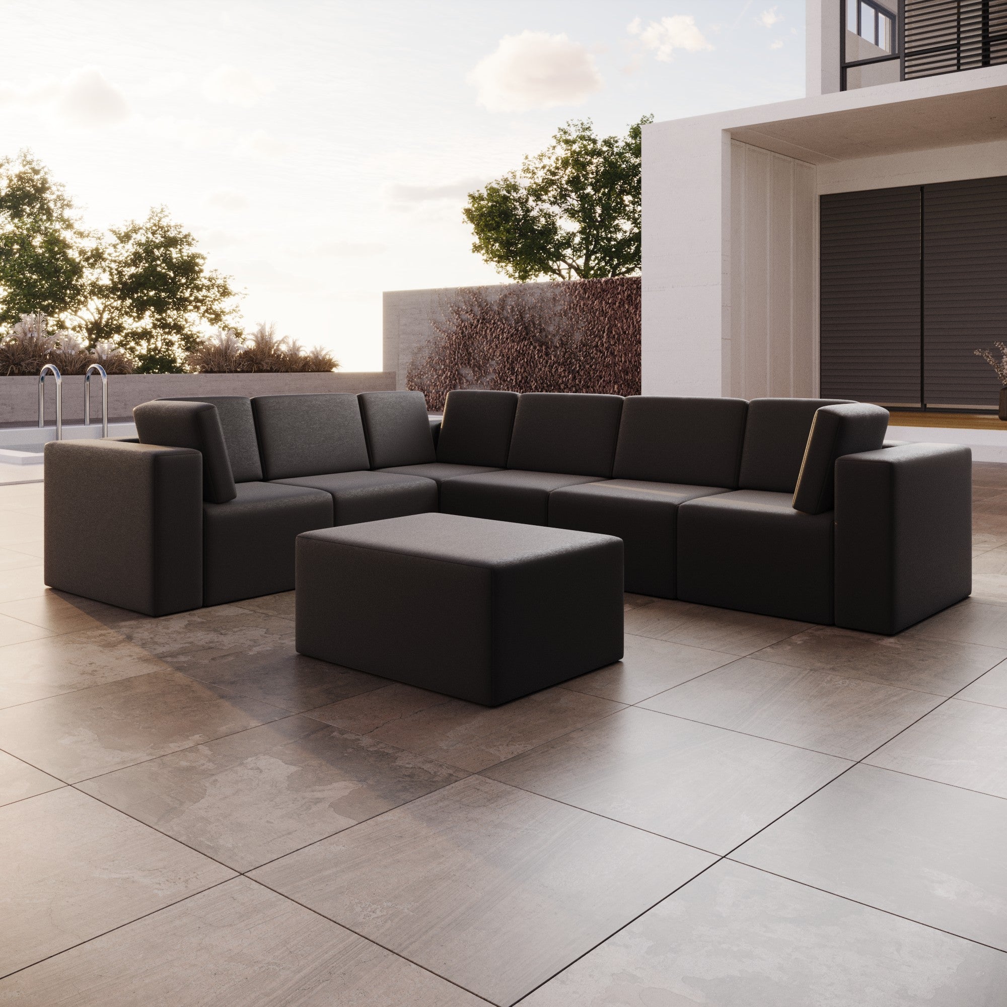 Sofa de jardin modulaire Eden L Maxi avec pouf d'appoint
