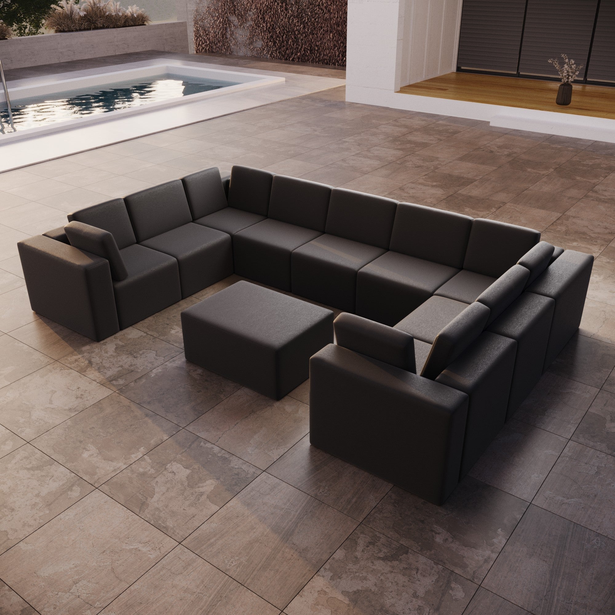 Canapé de jardin modulaire Eden U fermé avec tabouret d'appoint