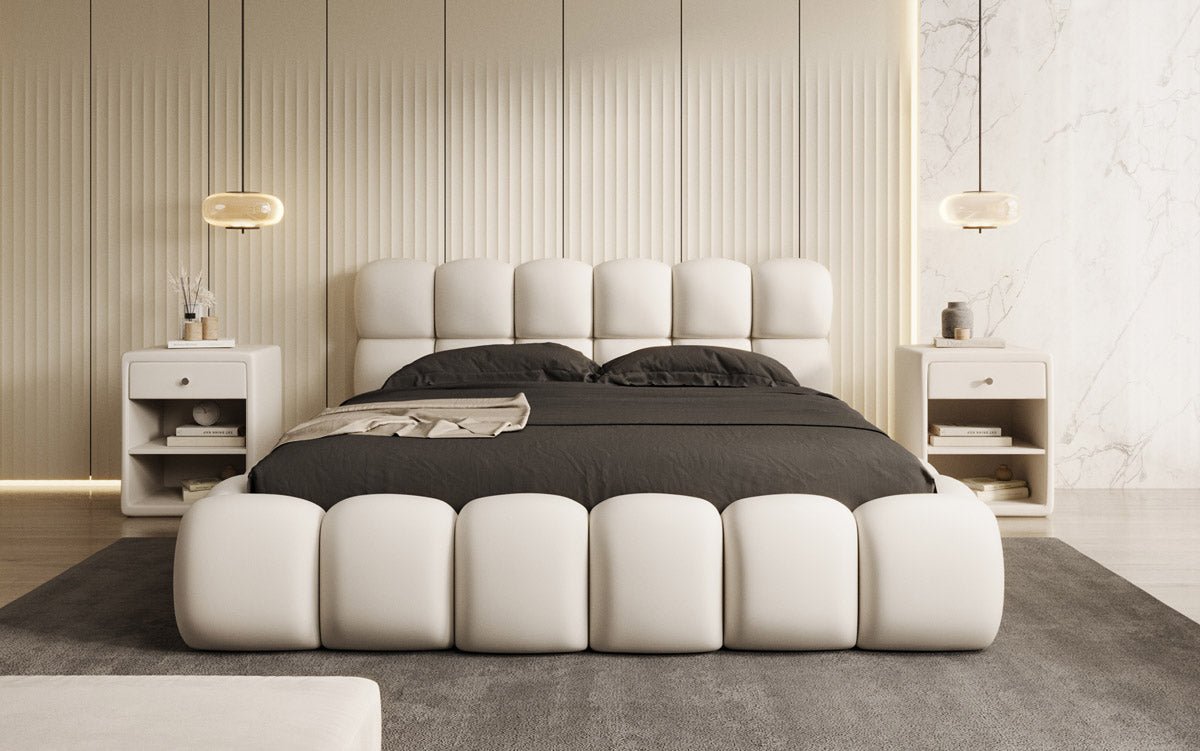 Lit capitonné designer Boston Tissu avec espace de rangement