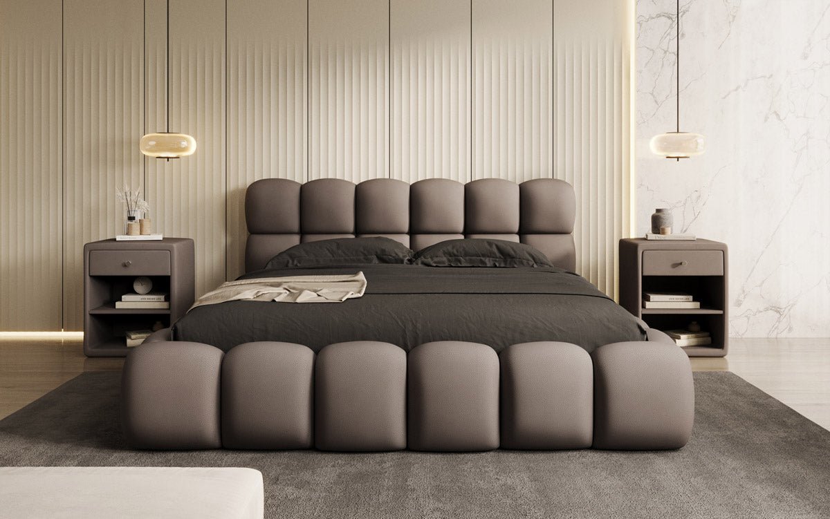 Lit capitonné designer Boston Tissu avec espace de rangement