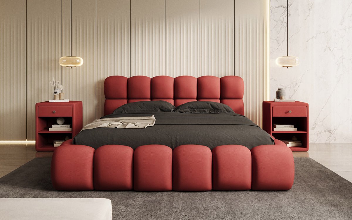 Lit capitonné designer Boston Tissu avec espace de rangement