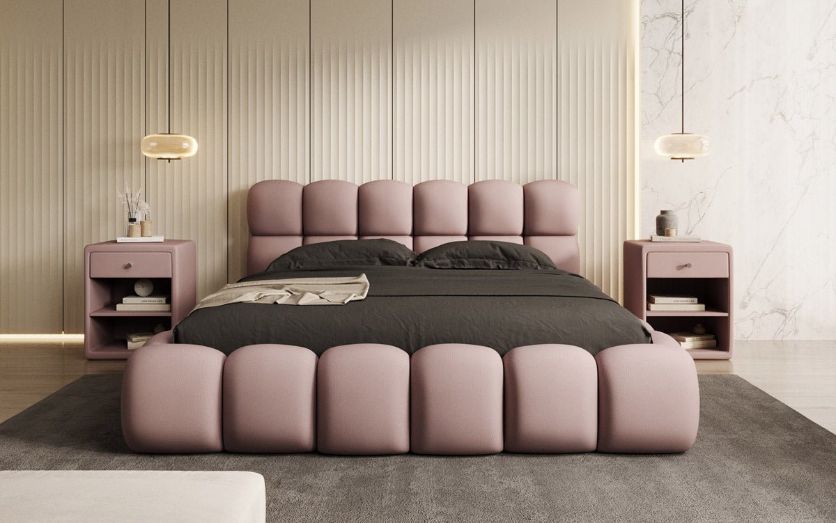 Lit capitonné designer Boston Tissu avec espace de rangement