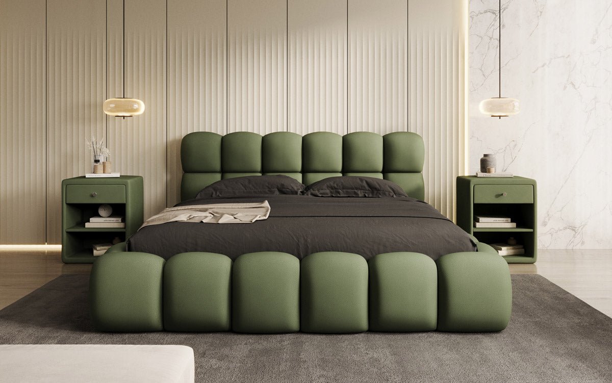 Lit capitonné designer Boston Tissu avec espace de rangement