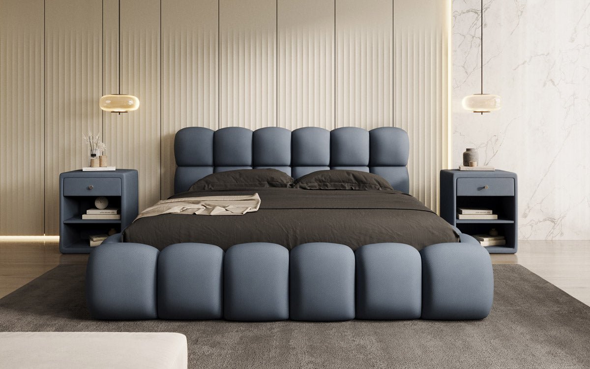 Lit capitonné designer Boston Tissu avec espace de rangement