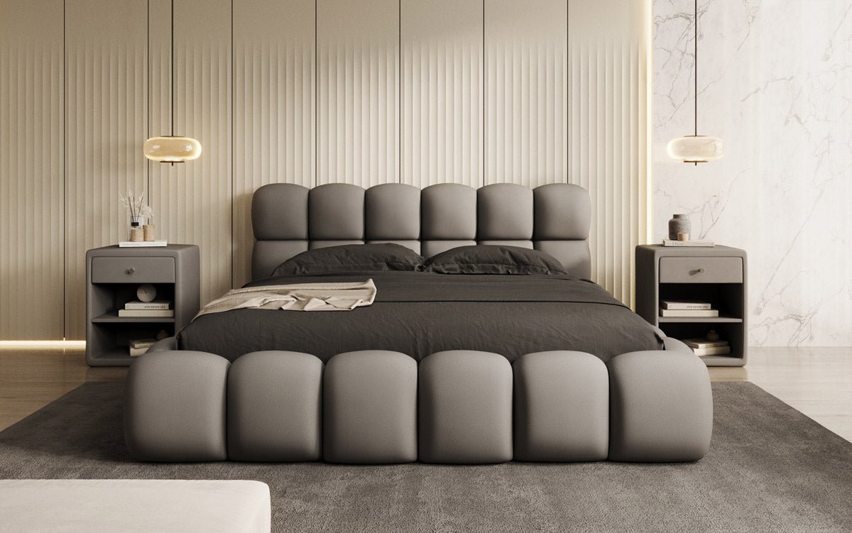 Lit capitonné designer Boston Tissu avec espace de rangement