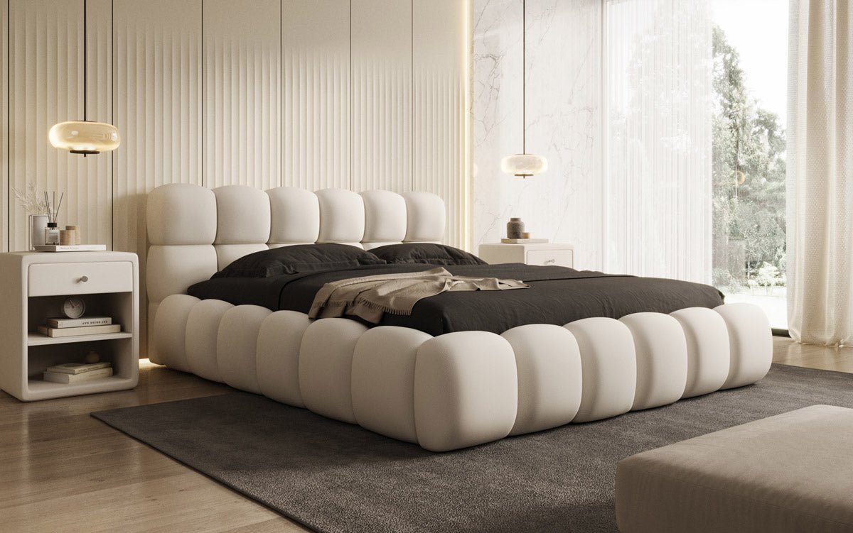Lit capitonné designer Boston Tissu avec espace de rangement
