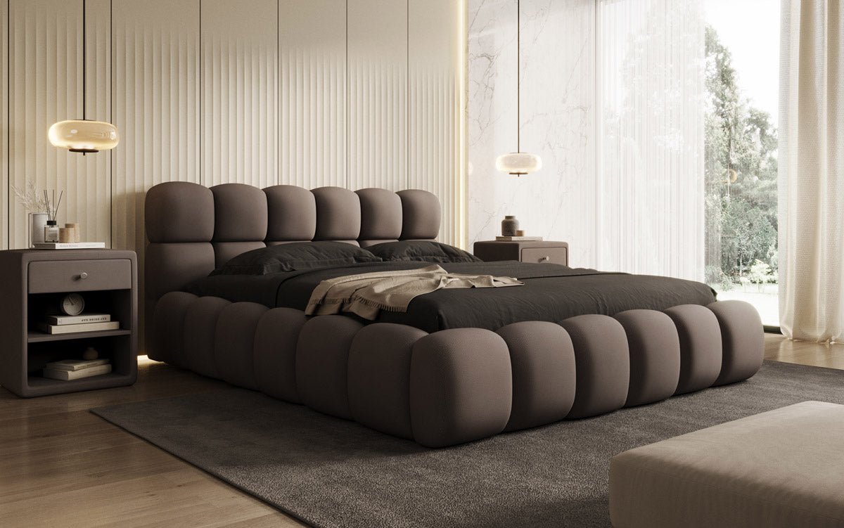 Lit capitonné designer Boston Tissu avec espace de rangement