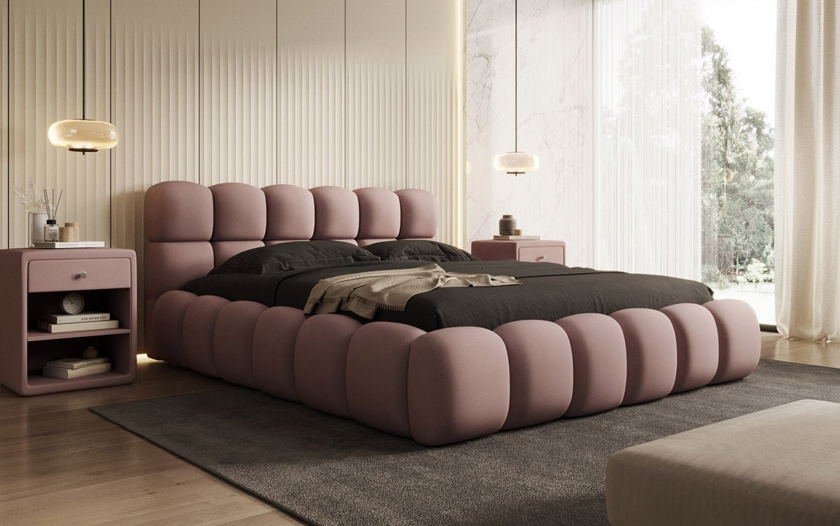 Lit capitonné designer Boston Tissu avec espace de rangement