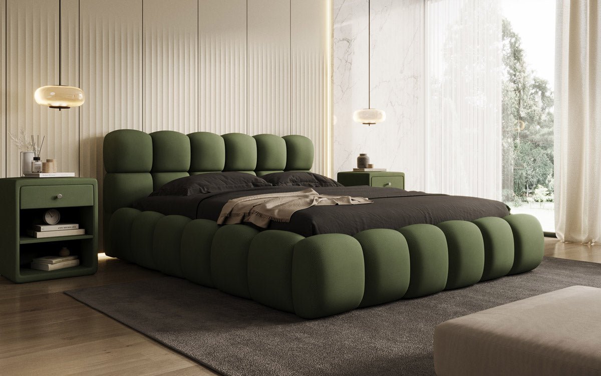Lit capitonné designer Boston Tissu avec espace de rangement