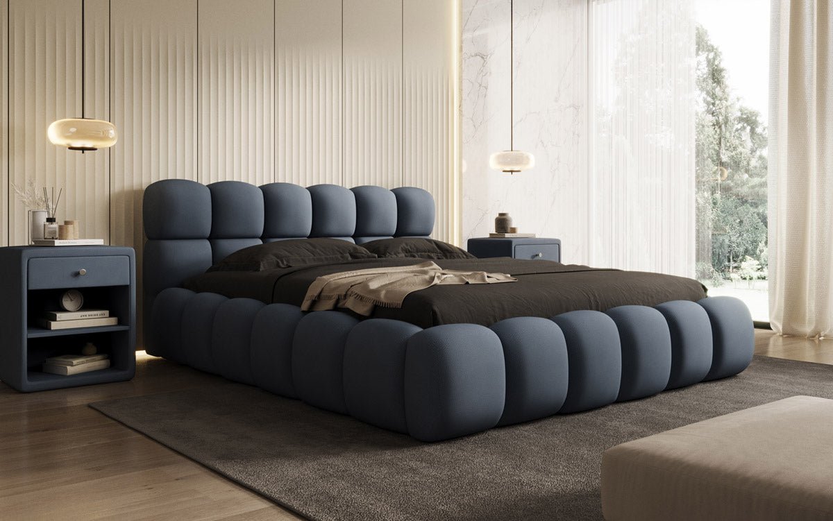 Lit capitonné designer Boston Tissu avec espace de rangement