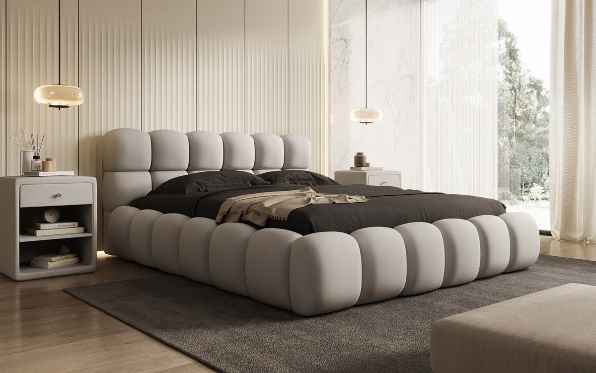 Lit capitonné designer Boston Tissu avec espace de rangement