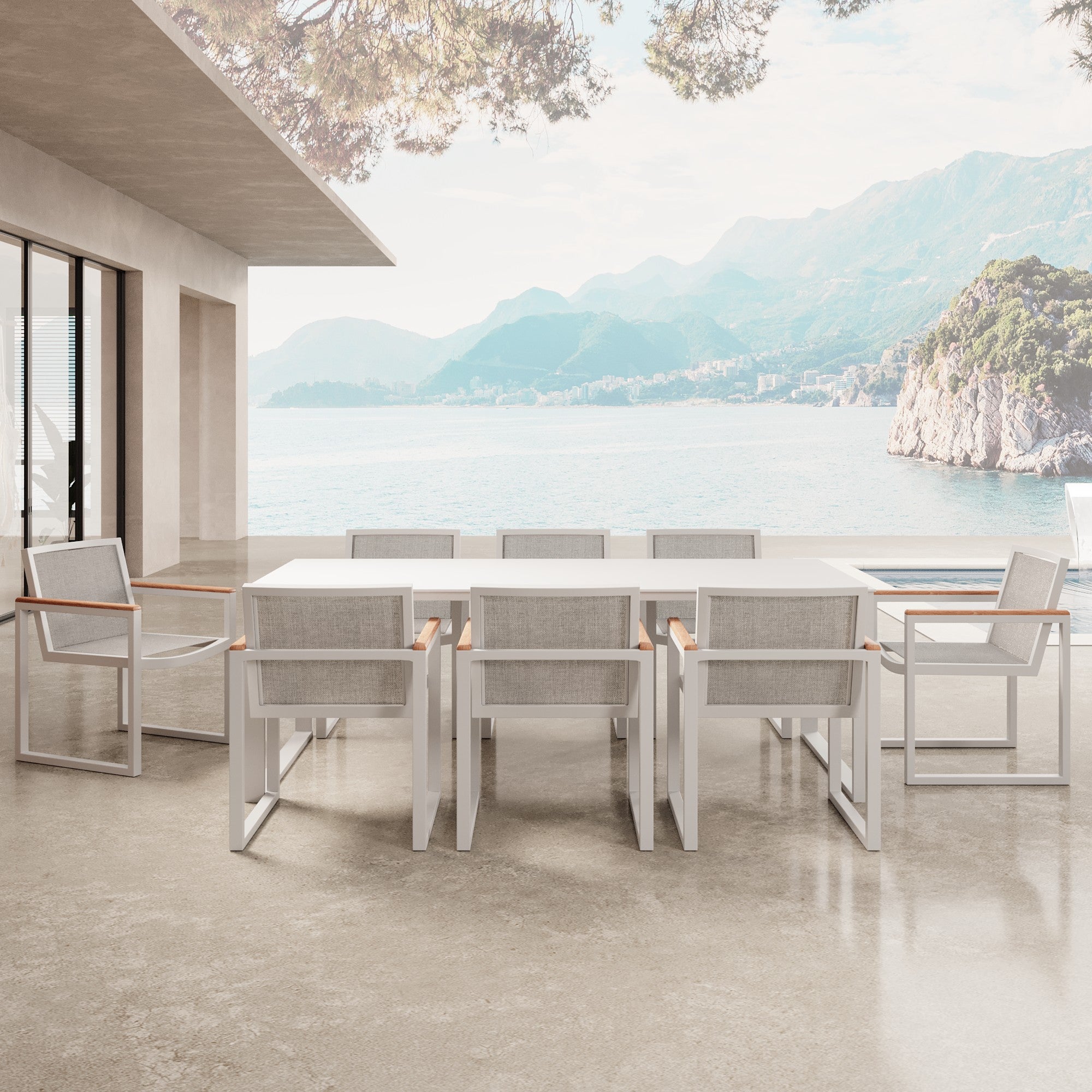 Ensemble de 4 chaises de jardin Vayla avec accoudoirs – Aluminium et bois de robinier | Collection Aevora™