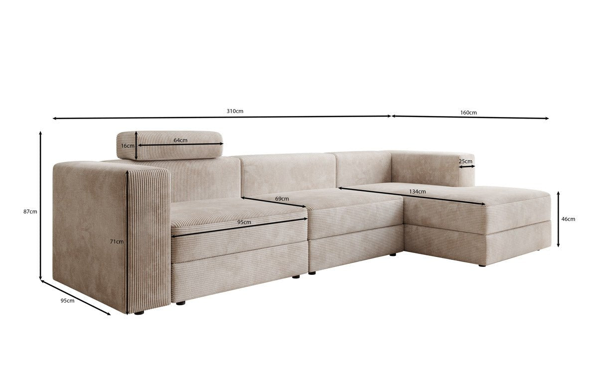 Designer Sofa Stockholm in Cord mit Stauraum