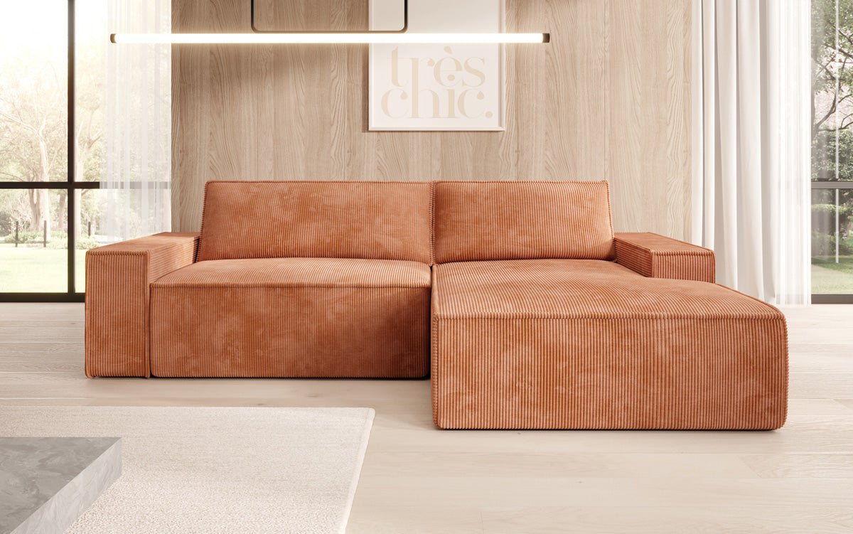 Designer Sofa Corino in Cord mit Schlaf- und Klappfunktion