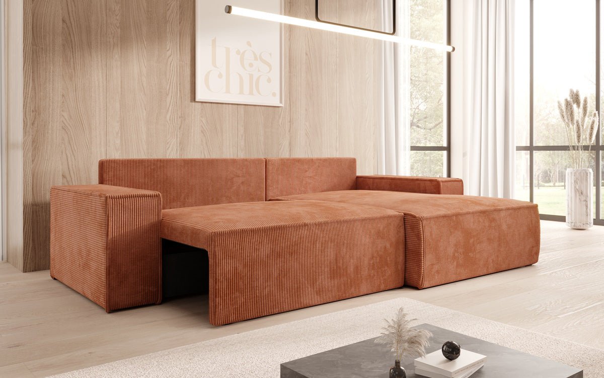 Designer Sofa Corino in Cord mit Schlaf- und Klappfunktion