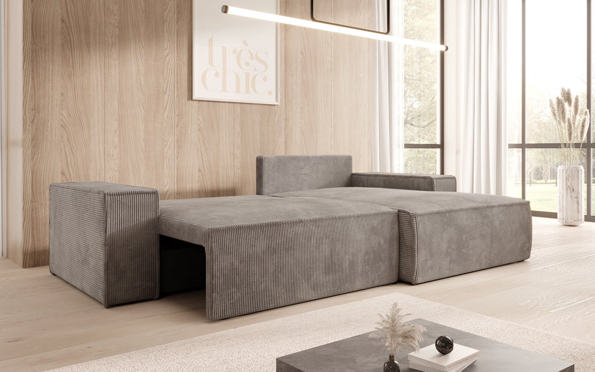 Designer Sofa Corino in Cord mit Schlaf- und Klappfunktion