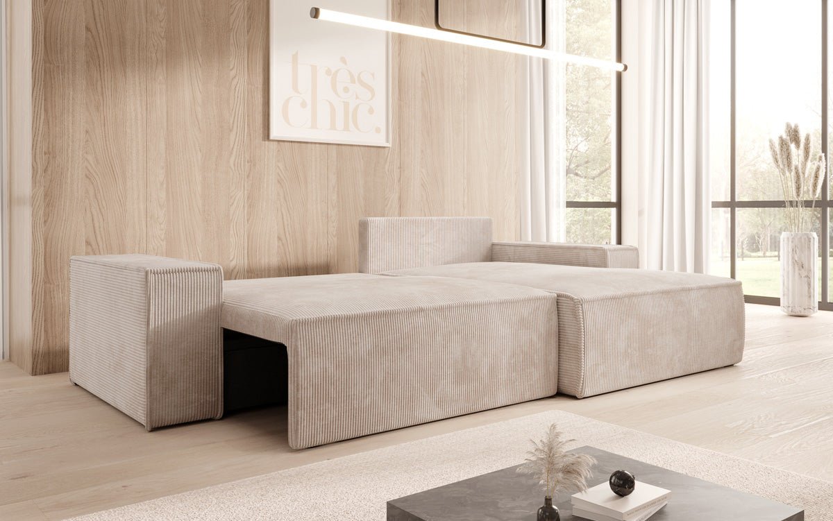 Designer Sofa Corino in Cord mit Schlaf- und Klappfunktion