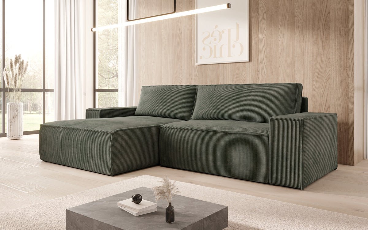 Designer Sofa Corino in Cord mit Schlaf- und Klappfunktion