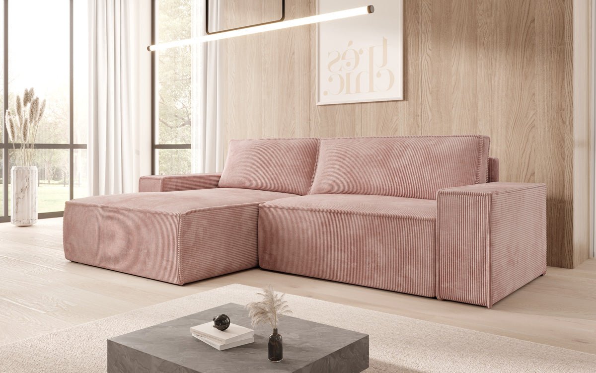 Designer Sofa Corino in Cord mit Schlaf- und Klappfunktion
