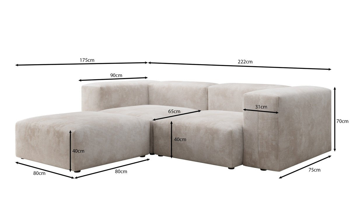 Designer L Sofa Snug Mini in Ribstof