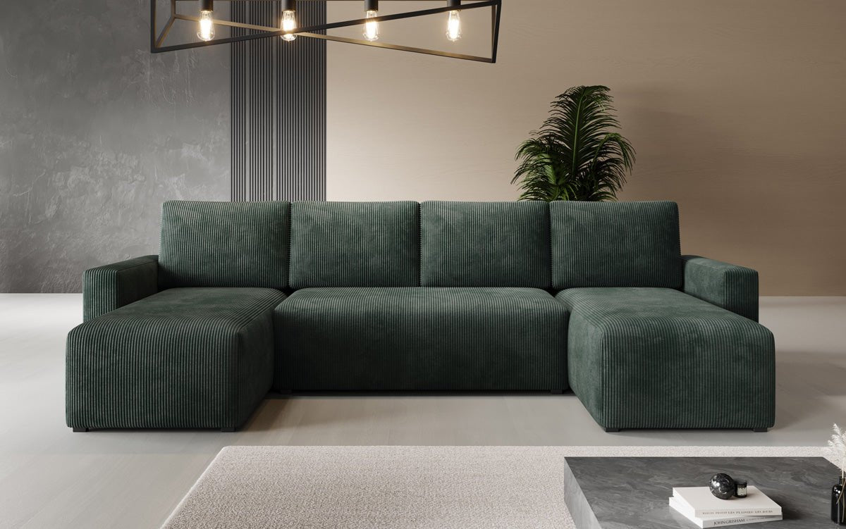 Designer Sofa Melva U mit Schlaf- und Klappfunktion in Cord