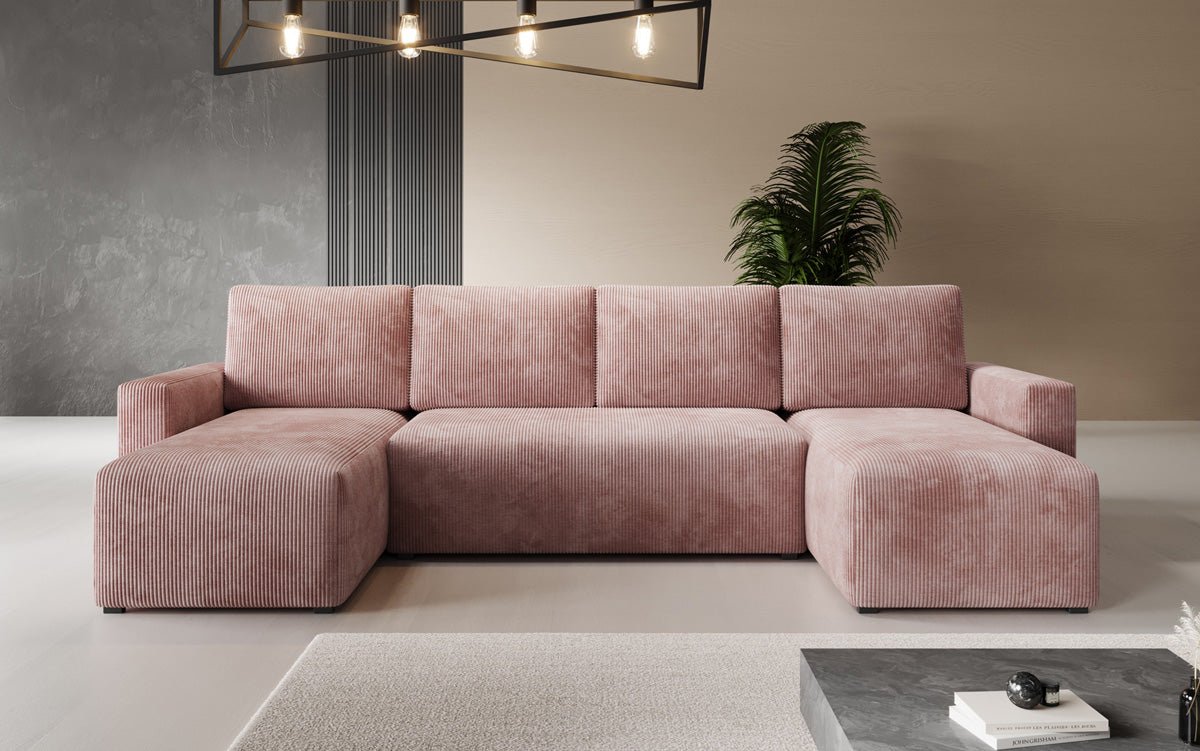 Designer Sofa Melva U mit Schlaf- und Klappfunktion in Cord