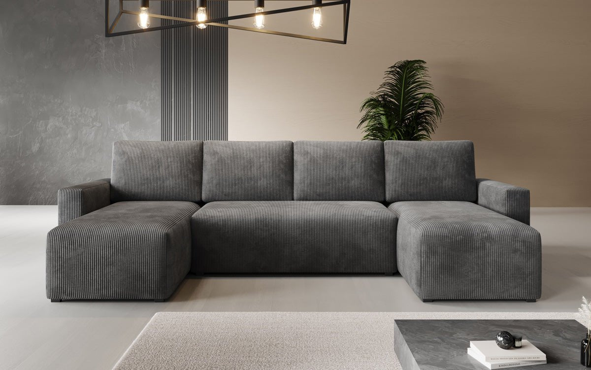 Designer Sofa Melva U mit Schlaf- und Klappfunktion in Cord