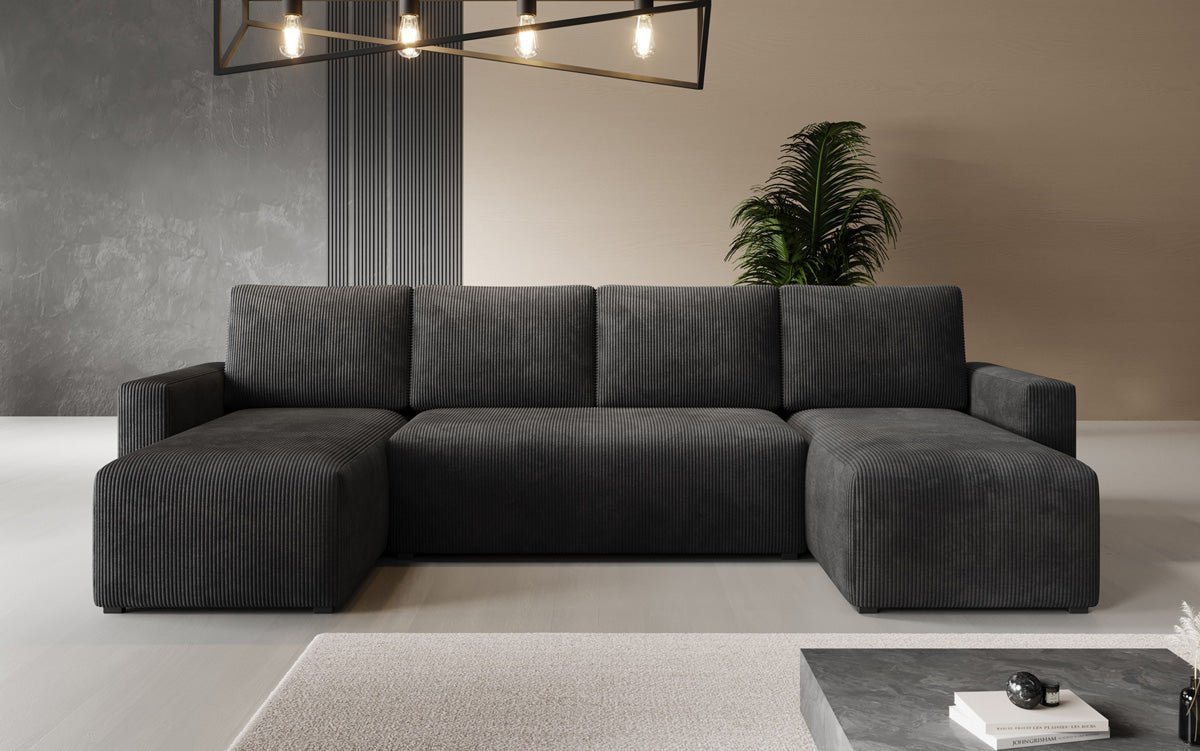 Designer Sofa Melva U mit Schlaf- und Klappfunktion in Cord