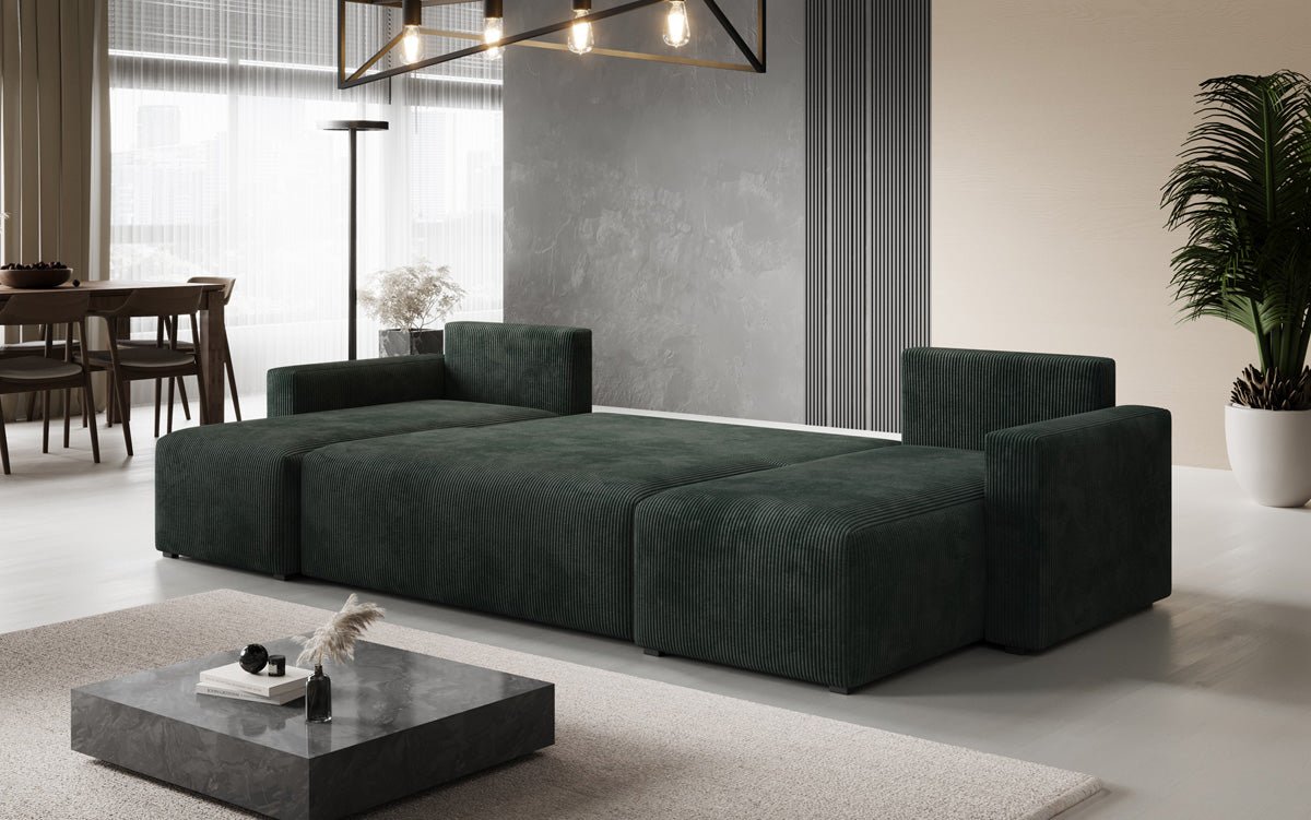 Designer Sofa Melva U mit Schlaf- und Klappfunktion in Cord